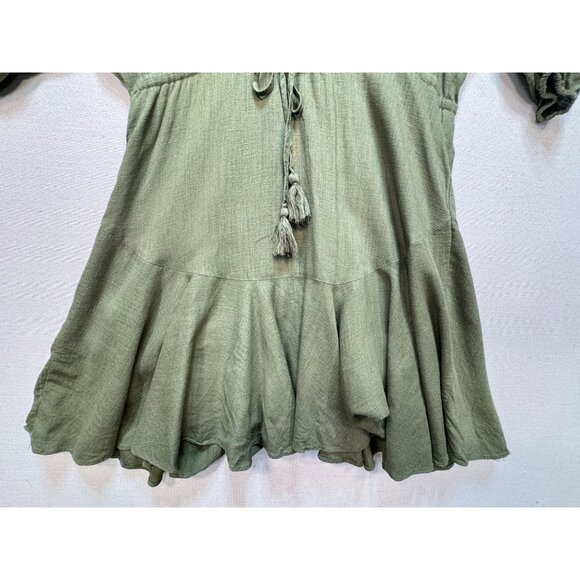 Grace + Karma Linen Blend Shirt Dress Womens Large Green Boho Tassel Tunic - Picture 6 of 11